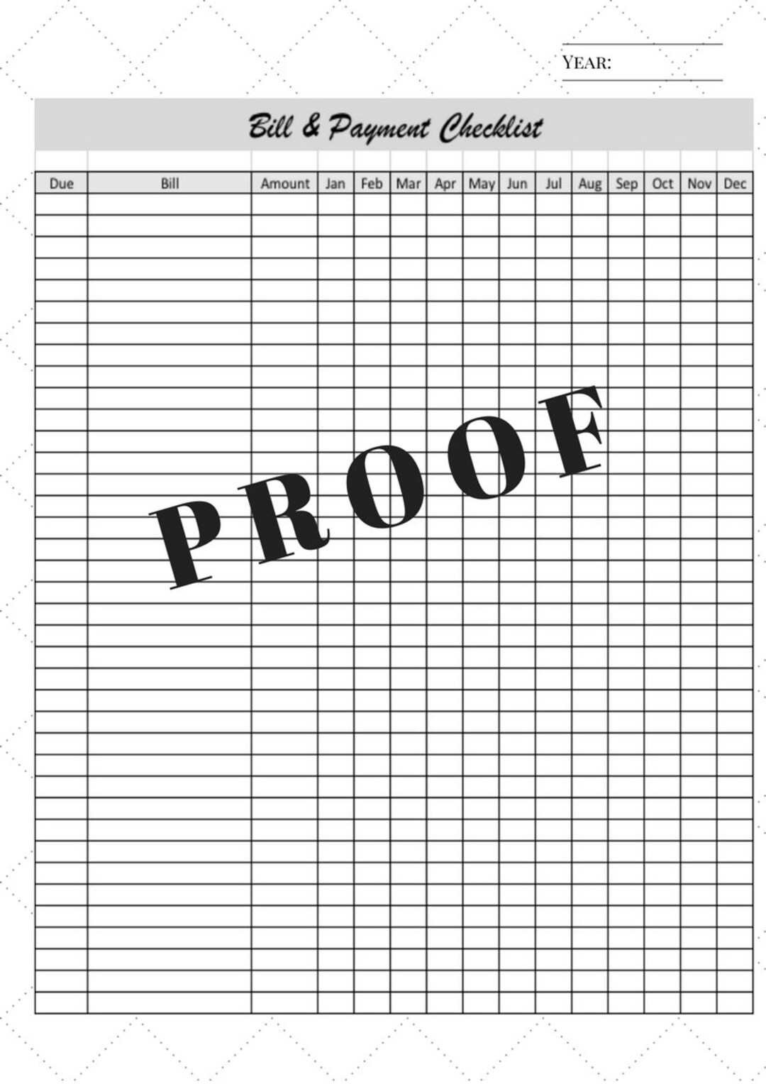 Bill and Payment Checklist, Bill Checklist, Bill List, Printable PDF Etsy