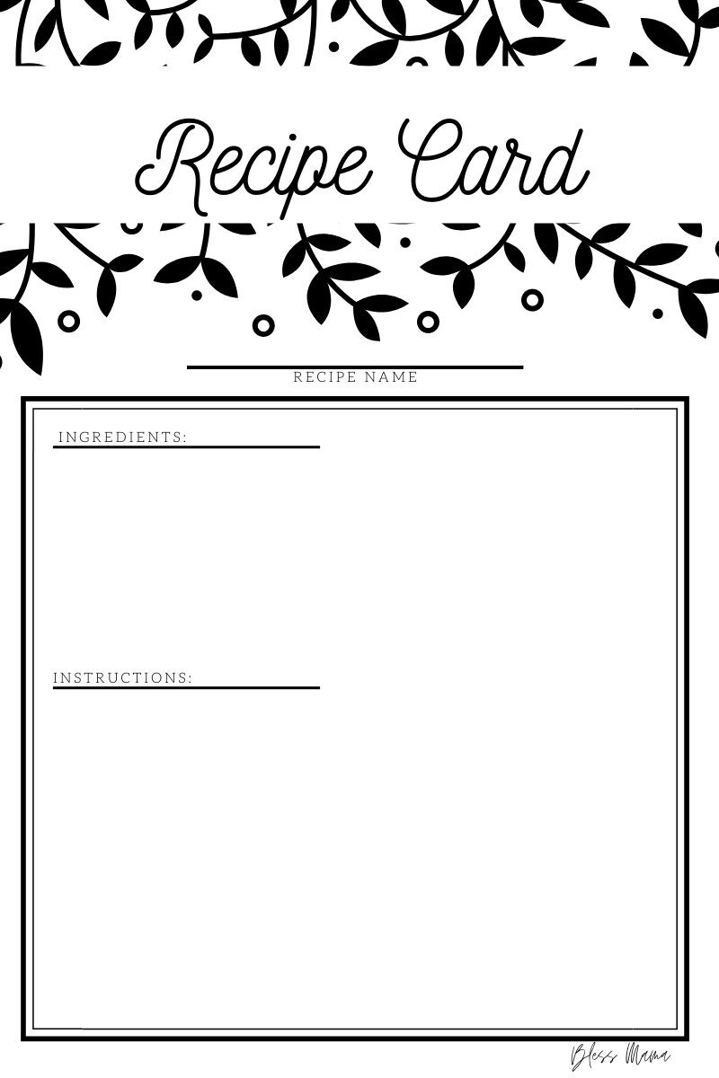 Recipe Card Template Printable, Recipe Card, Black & White Recipe