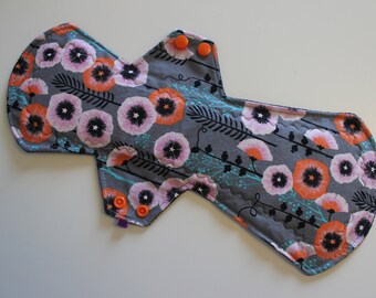 14" super overnight postpartum pad, reusable cloth menstrual pad - hollyhocks **SECONDS**