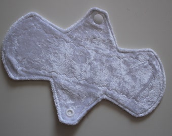 8" liner, reusable cloth pantyliner - white crushed velvet