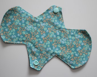 8" liner, reusable cloth pantyliner - flowers on teal / floral corduroy back