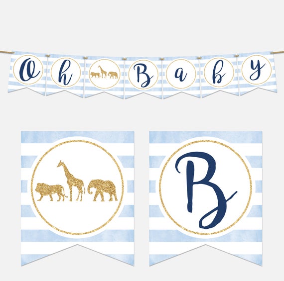 Gold Safari Baby Shower Banner Oh Baby Banner Printable | Etsy