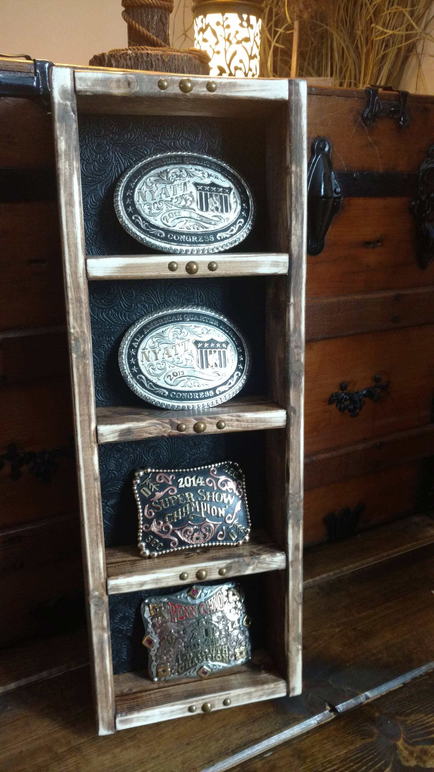 Belt Buckle Display holds 4 Award Belt Buckles wall Hanging Etsy