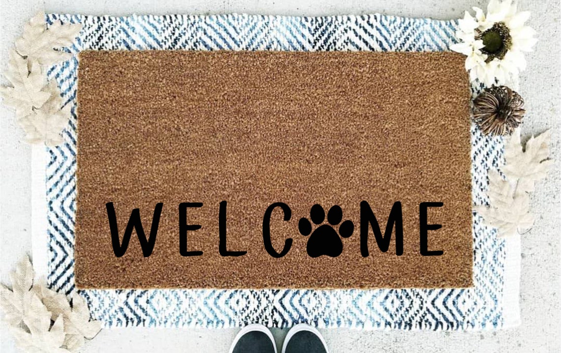 Dog Paw Doormat Dog Paw Print Mat Flocked Coir Etsy