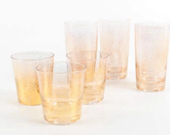 Gold Vintage Low & Highball Glasses - Set of 6