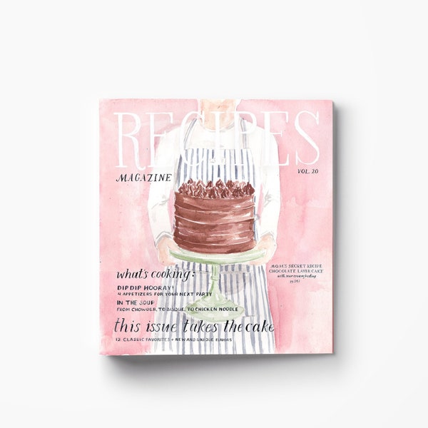 Magazine Cover 3-Ring Recipe Binder - Layer Cake, Cute Recipe Storage, Cookbook Binder, Recipe Organization, Cake Binder, Add Tab Dividers