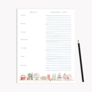 Menu Planning Notepad with Grocery List - Cute Menu Planner, Large Notepad with Tear-off Sheets, Kitchen Shelves