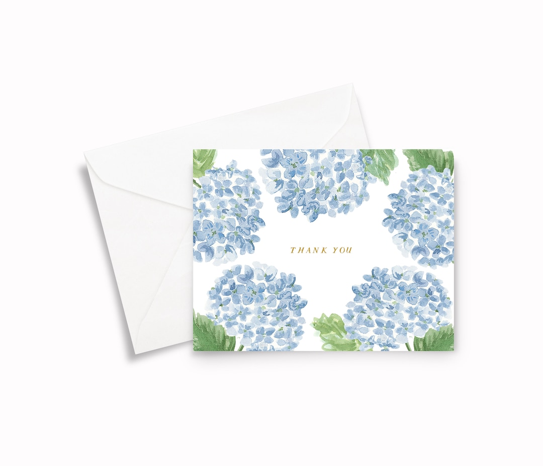 Hydrangea Thank You Notes - Blue Hydrangea Thank You Note, Blue Hydrangea Stationery, Hydrangeas Stationery, Summer Cards, Preppy Thank You - Etsy