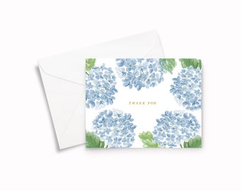 Hydrangea Thank You Notes - Blue Hydrangea Thank You Note, Blue Hydrangea Stationery, Hydrangeas Stationery, Summer Cards, Preppy Thank You