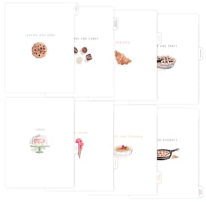 Intercalaires à intercalaires à dessert pour reliure à recettes - Desserts, 8 catégories, Intercalaires à onglets mignons, convient à un classeur standard, Onglets pour reliure de cuisine