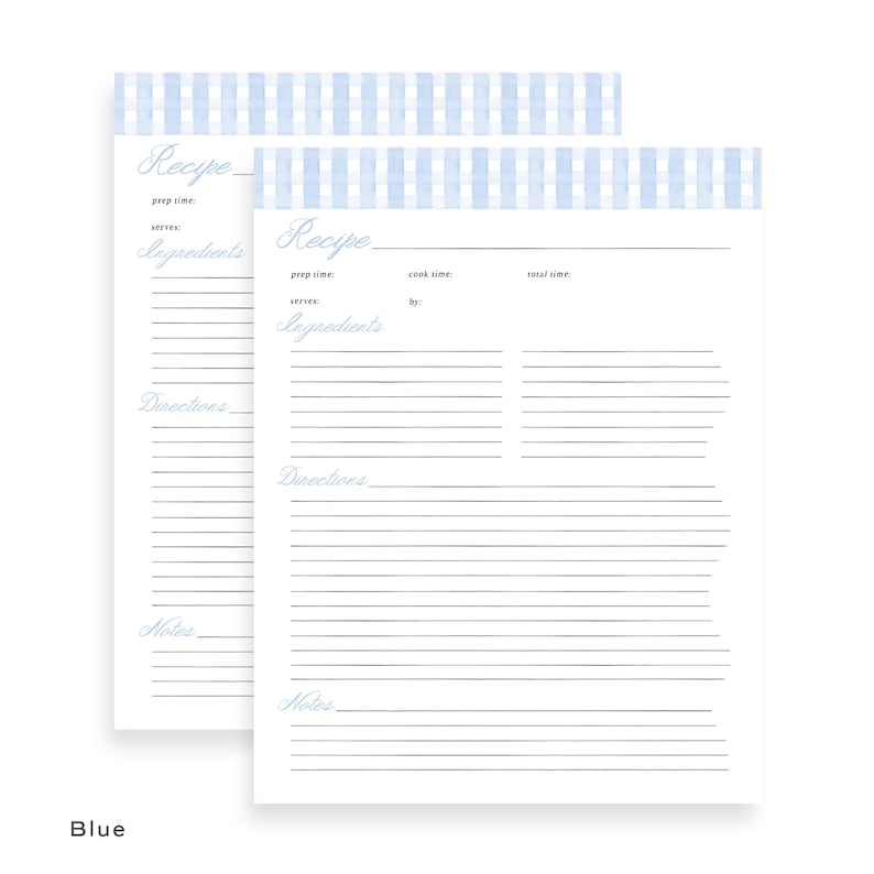 PDF Recipe Page Printable and Canva Template - Blue Gingham Cottagecore ...