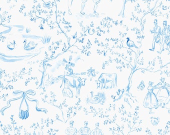 12 Days of Christmas Wrapping Paper - Blue Toile, Christmas Toile, Blue and White Christmas, China Blue Christmas Wrapping, Twelve Days of