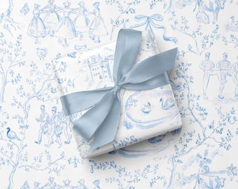 12 Days of Christmas Wrapping Paper - Blue Toile, Christmas Toile, Blue and White Christmas, China Blue Christmas Wrapping, Twelve Days of
