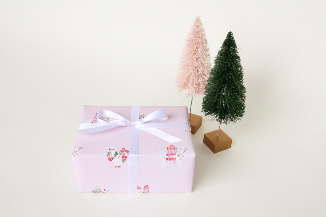 Christmas Wrapping Paper Pink Llamas Gift Wrap Party Animal Etsy