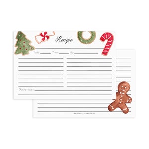 Cartes de recettes de biscuits de Noël - Lot de 12 cartes, 4 x 6 pouces ou 5 x 7 pouces