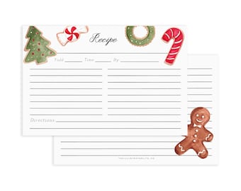 Christmas Cookie Recipe Cards - Set of 12 Cards, 4x6 inches or 5x7 inches