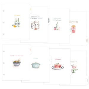 MINI Tab Dividers for Recipe Binder - 8 Categories, Cute Tab Dividers, Fits Standard Binder, Kitchen Binder Tabs, Illustrated Recipe Tab