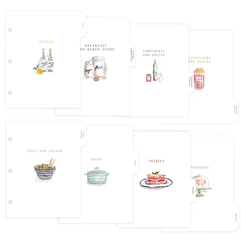 MINI Tab Dividers for Recipe Binder - 8 Categories, Cute Tab Dividers ...