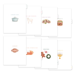 Seasonal Tab Dividers for Recipe Binder - 8 Categories, Cute Tab Dividers, Fits Standard Binder, Kitchen Binder Tabs, Illustrated Dividers