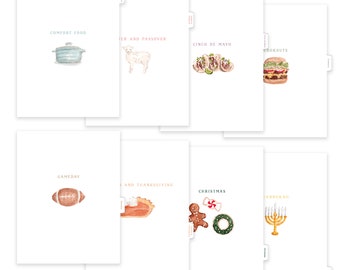Seasonal Tab Dividers for Recipe Binder - 8 Categories, Cute Tab Dividers, Fits Standard Binder, Kitchen Binder Tabs, Illustrated Dividers