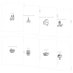 Black and White Tab Dividers for Recipe Binder - 8 Categories, Cute Tab Dividers, Fit Standard Binder, Kitchen Binder Tabs, Illustrated Tabs