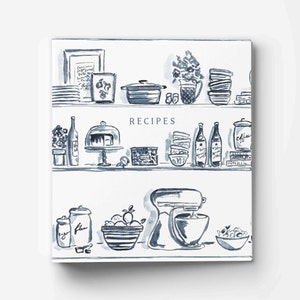 Blue Kitchen Shelves 3-Ring Recipe Binder with Optional Tab Dividers,