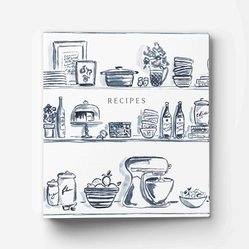 Blue Kitchen Shelves 3-Ring Recipe Binder with Optional Tab Dividers