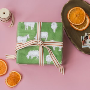Christmas Wrapping Paper - Grazing Sheep, Holiday Gift Wrap, Maximalist Gift Wrap, Colorful Gift Wrap, Watercolor Wrapping Paper, Cute Gift