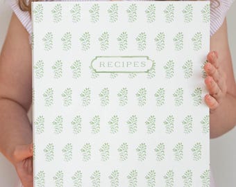 Recipe Binder - Green Block Print - 3-Ring Binder for Recipe Storage and Organization - 2-inch Spine - Add Optional Tab Dividers