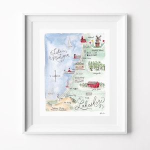 Lake Michigan Map Art Print - Lake Michigan Art, Michigan Art Print, Southwest Michigan Map, Michigan Print, Lake Michigan, Great Lakes Map