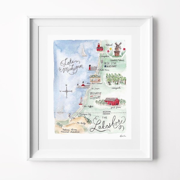 Lake Michigan Map Art Print - Lake Michigan Art, Michigan Art Print, Southwest Michigan Map, Michigan Print, Lake Michigan, Great Lakes Map