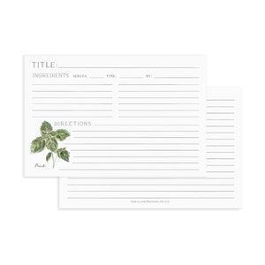 Cartes de recettes d'herbes du jardin - Jeu de 12 cartes assorties, 10 x 15 cm.
