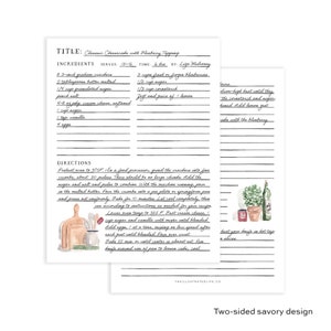 Editable Recipe Page Printable - Includes 2 Designs, Watercolor Illustrations -  PDF Digital Download