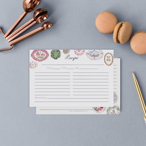 Assiette murale cartes de recettes - lot de 12 ou 36 cartes, tailles 4 x 6 et 5 x 7 pouces - cartes de recettes de cuisine, cottagecore, chintzy aquarelle