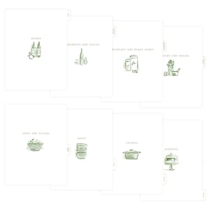 Green Tab Dividers for Recipe Binder - 8 Categories, Cute Tab Dividers, Fits Standard Binder, Kitchen Binder Tabs, Illustrated Tabs