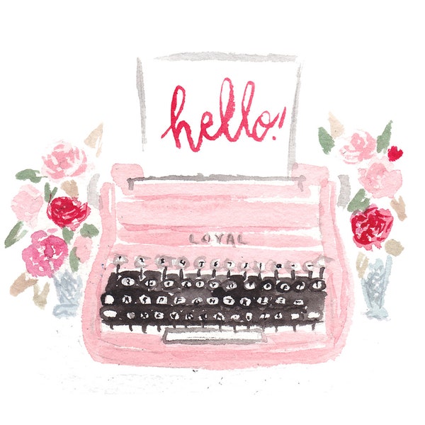 Retro Pink Typewriter Greeting Cards