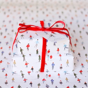 Christmas Wrapping Paper - Petite Skaters, Ice Skating Pattern, Fun Christmas Gift Wrap, Watercolor Gift Wrap, Ice Skating Gift Wrap, Winter