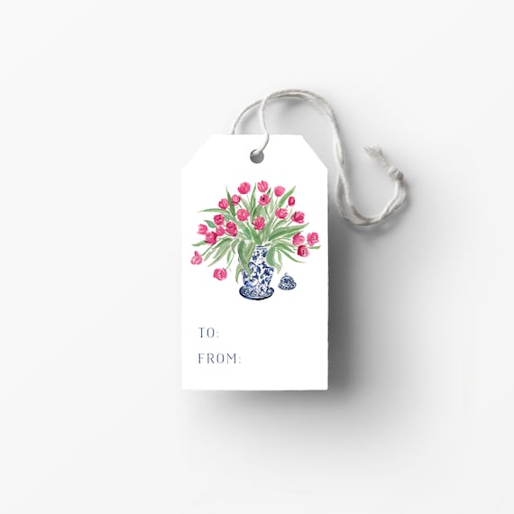 Ginger Jar Gift Tags - Tulips, Cute Gift Tags, Floral Gift Tags, Preppy Gift Tags, Gift Wrap Accent, Cute Tag