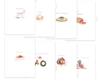 Christmas Tab Dividers for Recipe Binder - 8 Categories, Cute Tab Dividers, Fits Standard Binder, Kitchen Binder Tabs, Illustrated Dividers