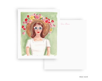 Hat Lady Personalized Stationery - Flat Notecards, Customized Card, Fashion Illustration, Girly Stationery, custom cute stationery
