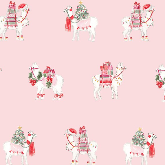 Christmas Wrapping Paper Pink Llamas Gift Wrap Party Animal Etsy