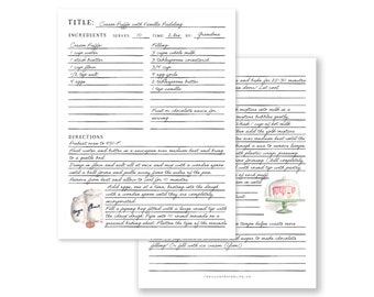 Editable Recipe Page Printable - Watercolor Illustrations - PDF Digital Download