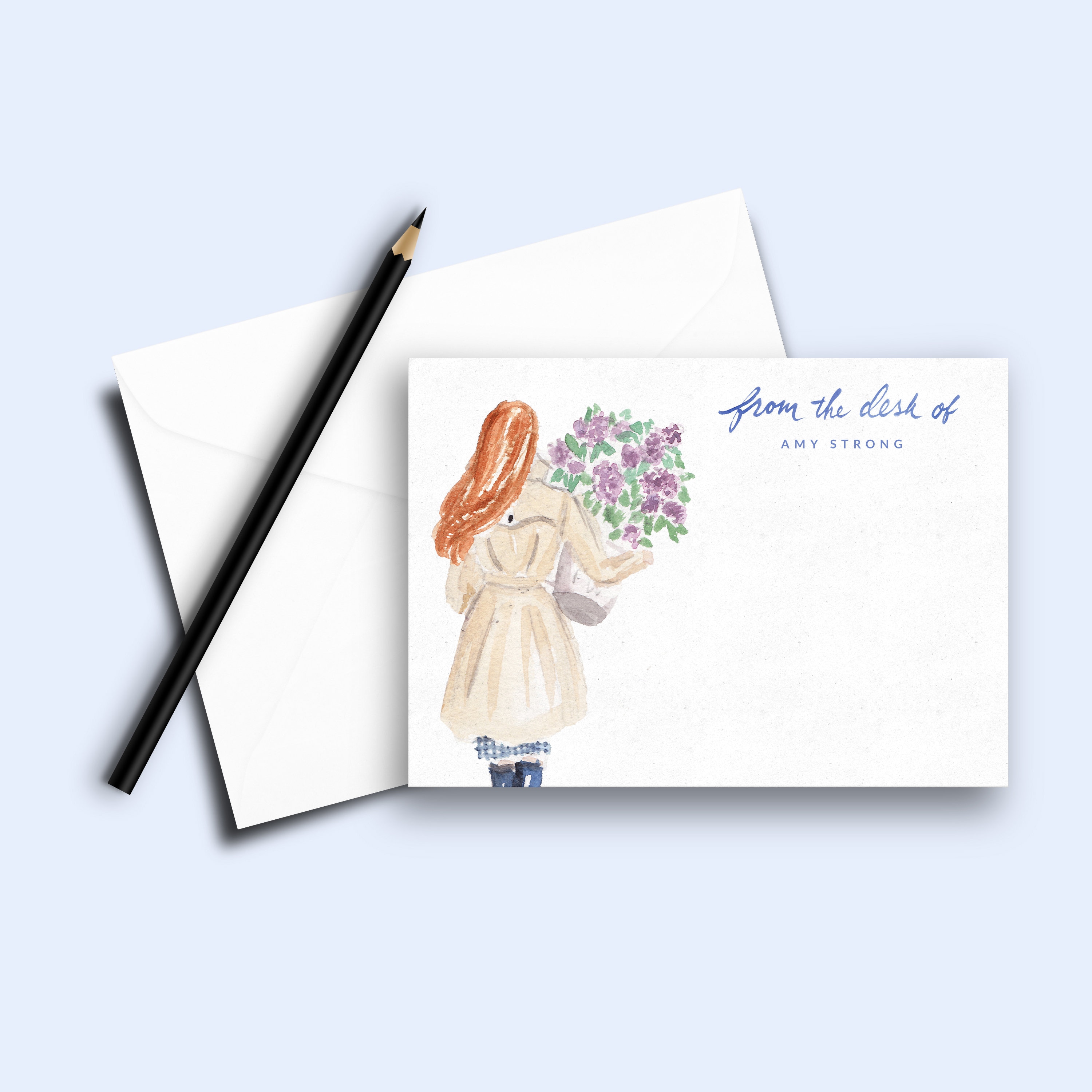 Personalized Flat Notecards - Customized Card, Fashion Illustration ...