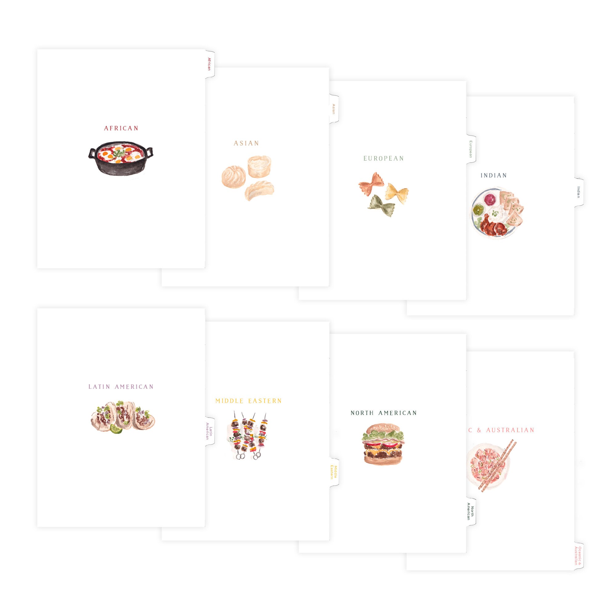 Global Tab Dividers for Recipe Binder - World Cuisines, 8 Categories, International Recipes, Cute Tab Dividers, Fits Standard Binder