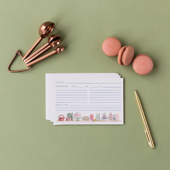 Kitchen Shelves Recipe Cards - Set of 12 or 36 Cards, 4x6 and 5x7 inch sizes.