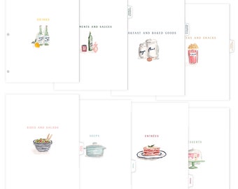 Tab Dividers for Recipe Binder - 8 Categories, Cute Tab Dividers, Fits Standard Binder, Kitchen Binder Tabs, Illustrated Recipe Tab