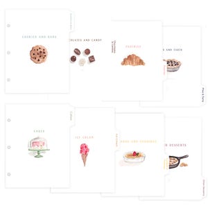MINI Dessert Tab Dividers for Recipe Binder - 8 Category Tab Dividers, Fits Standard Binder, Kitchen Binder Tabs, Illustrated Recipe Tab