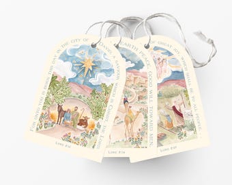 Arched Gift Tags - Assorted Christmas Tags, Nativity, Wisemen, and Shepherds, Traditional Christmas Gift Tag, Watercolor, Die cut