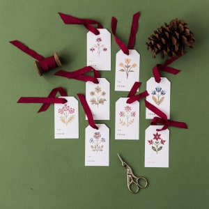 Deluxe Gift Tags with Ribbon - Block Print Gift Tags, Christmas Gift Tags, Floral Tags, Watercolor Gift Tags, Holiday Label, Christmas Label