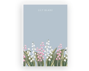 Personalized Stationery - Lily of the Valley , Floral Notecards, Personalized Stationery, Flat Notecards, Watercolor Stationery